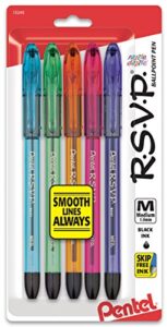 pentel r.s.v.p. razzle-dazzle ballpoint pen, medium line, black ink, 5 pack (bk91rdbp5m)