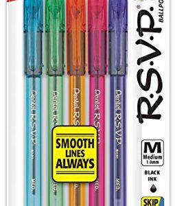 Pentel R.S.V.P. Razzle-Dazzle Ballpoint Pen, Medium Line, Black Ink, 5 Pack (BK91RDBP5M)