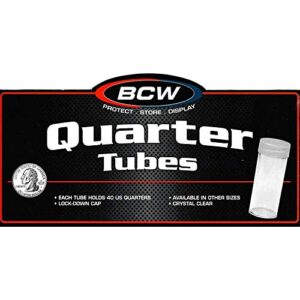 BCW Clear Quarter Coin Tubes with Screw-On Cap, Each Holds 40 Quarters (10-Tubes Total)