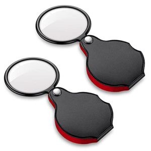 2pcs upgrade 10x small magnifying glasses for kids/senior, pocket magnifier for reading/close work, mini folding magnifying magnify glass with protective sheath, ideal for repairing/hobby/coins, 1.96″