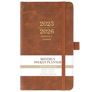 2023-2026 monthly pocket planner/calendar – 3 year pocket monthly calendar, jul 2023 – jun 2026, 6.3″ × 3.8″, 36-month planner with pen hold, elastic closure, 2 bookmarks, inner pocket, thick paper, brown
