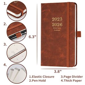 2023-2026 Monthly Pocket Planner/Calendar - 3 Year Pocket Monthly Calendar, Jul 2023 - Jun 2026, 6.3" × 3.8", 36-Month Planner with Pen Hold, Elastic Closure, 2 Bookmarks, Inner Pocket, Thick Paper, Brown