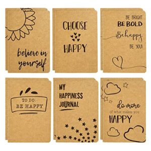 12 pack a6 kraft paper notebooks, happy journal for kids, teens, and girls, 80 lined pages (4 x 5.75 in)