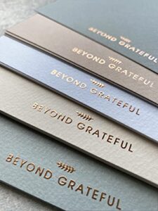 (36 pack) run2print beyond grateful thank you cards with envelopes & gift of 36 foiled stickers – elegant dusty blue emboss rose gold foil pressed blank notes wedding all occasion cards (dusty blue)