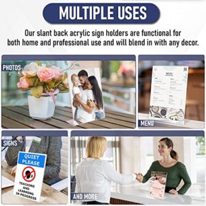 Slant Back Acrylic Sign Holder 8.5 x 11 Inches, Acrylic Stands for Display, Portrait Ad Frames, Flyer Holder, Menu Holder Paper Stand, Table Sign Holders for Home, Office, Store, Restaurant (3 Pack)