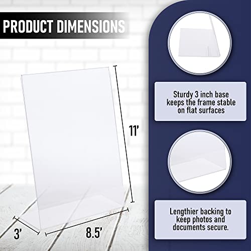 Slant Back Acrylic Sign Holder 8.5 x 11 Inches, Acrylic Stands for Display, Portrait Ad Frames, Flyer Holder, Menu Holder Paper Stand, Table Sign Holders for Home, Office, Store, Restaurant (3 Pack)