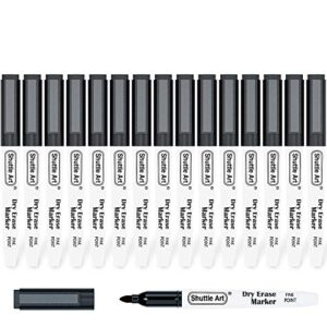 shuttle art dry erase markers, 15 pack black magnetic whiteboard markers with erase,fine point dry erase markers perfect for writing on whiteboards, dry-erase boards,mirrors for school office home