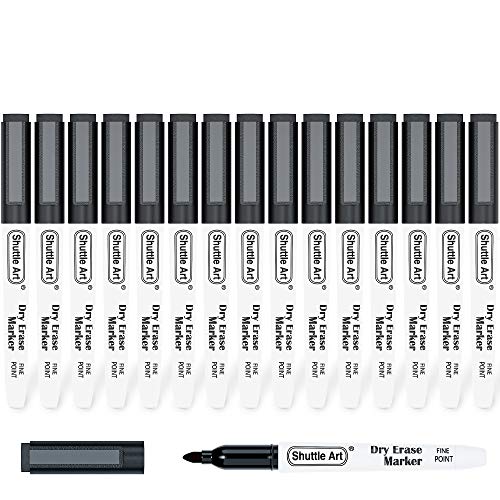 Shuttle Art Dry Erase Markers, 15 Pack Black Magnetic Whiteboard Markers with Erase,Fine Point Dry Erase Markers Perfect For Writing on Whiteboards, Dry-Erase Boards,Mirrors for School Office Home