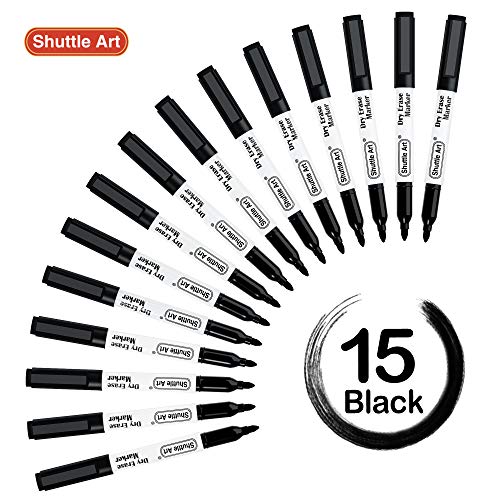 Shuttle Art Dry Erase Markers, 15 Pack Black Magnetic Whiteboard Markers with Erase,Fine Point Dry Erase Markers Perfect For Writing on Whiteboards, Dry-Erase Boards,Mirrors for School Office Home