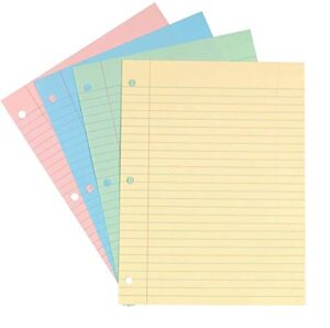 1intheoffice wide filler paper, loose leaf binder paper, pastel, 8″w x 10.5″h, 100/pack