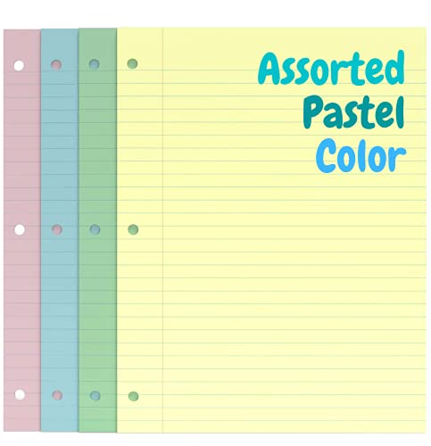 1InTheOffice Wide Filler Paper, Loose Leaf Binder Paper, Pastel, 8"W x 10.5"H, 100/Pack