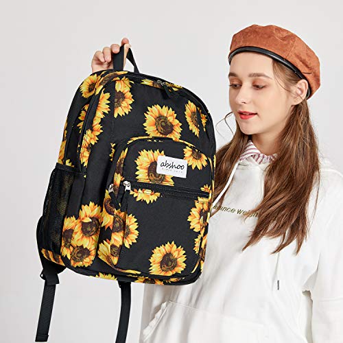 abshoo Classical Basic Womens Sunflower School Backpack For College Teen Girls Water Resistant Bookbag (Sunflower Black)