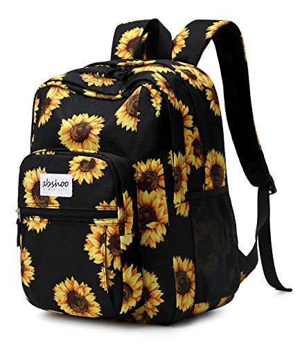 abshoo Classical Basic Womens Sunflower School Backpack For College Teen Girls Water Resistant Bookbag (Sunflower Black)