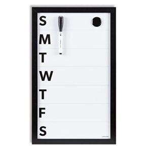 u brands framed magnetic weekly calendar dry erase board, office supplies, black frame, with marker, magnet, 11” x 18”