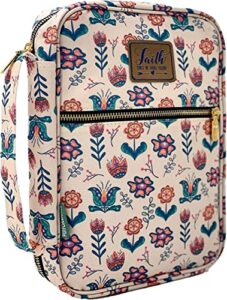 bible cover bag for women, floral bible bag with handle, pockets and zipper for standard and large size study bible case 10.2″ x 2.7″ x 7.5″