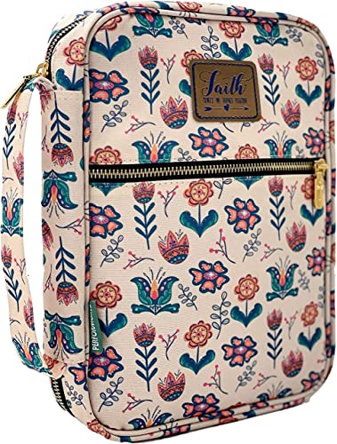Bible Cover Bag for Women, Floral Bible Bag with Handle, Pockets and Zipper for Standard and Large Size Study Bible Case 10.2" X 2.7" X 7.5"