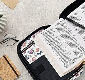 Bible Cover Bag for Women, Floral Bible Bag with Handle, Pockets and Zipper for Standard and Large Size Study Bible Case 10.2" X 2.7" X 7.5"