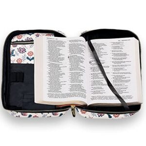 Bible Cover Bag for Women, Floral Bible Bag with Handle, Pockets and Zipper for Standard and Large Size Study Bible Case 10.2" X 2.7" X 7.5"