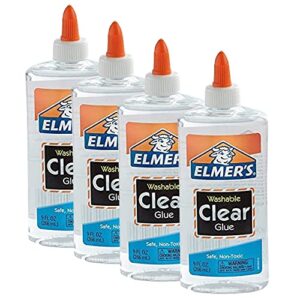 elmer’s liquid school glue, clear, washable, 9 ounces, 1 count pack of 4