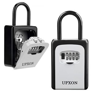 key lock box, upxon large capacity key safe lock box with resettable code, portable combination lockbox for house keys, waterproof wall mounted key box for home, hotels, office, realtor grey 1 pack