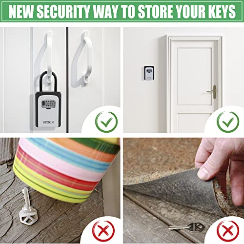 Key Lock Box, UPXON Large Capacity Key Safe Lock Box with Resettable Code, Portable Combination Lockbox for House Keys, Waterproof Wall Mounted Key Box for Home, Hotels, Office, Realtor Grey 1 Pack