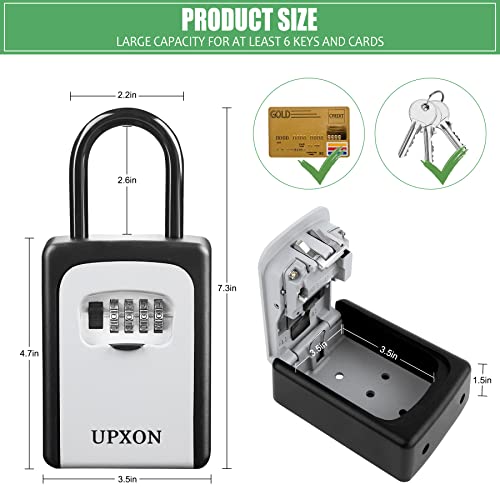 Key Lock Box, UPXON Large Capacity Key Safe Lock Box with Resettable Code, Portable Combination Lockbox for House Keys, Waterproof Wall Mounted Key Box for Home, Hotels, Office, Realtor Grey 1 Pack