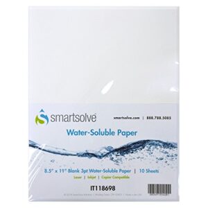 smartsolve 3 pt. water-soluble paper, white, it118698, dissolves quickly in water, biodegradable, printer compatible, crafts, drawing, notes, letter size, 8.5” x 11”, pack of 10 sheets