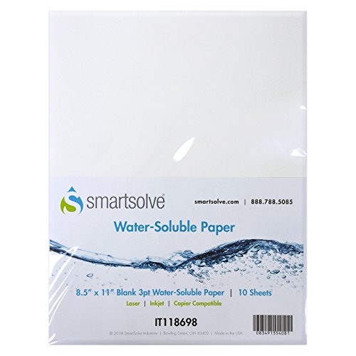 SmartSolve 3 pt. Water-Soluble Paper, White, IT118698, Dissolves Quickly In Water, Biodegradable, Printer Compatible, Crafts, Drawing, Notes, Letter Size, 8.5” x 11”, Pack Of 10 Sheets