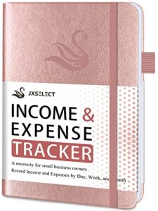 jxselect elegant income and expense tracker notebook – accounting ledger book for small business owners – income and expense log book with – undated bookkeeping record book, 5.7″ x 8.5″ (rose gold)