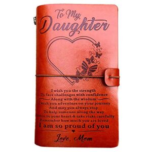 to my daughter leather journal from mom -i am so proud of you-7.88″x4.7″embossed vintage refillable writing journal for christmas,birthdays (from mom to daughter)