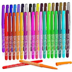 felt tip pens, 35 colored fine point felt pen with fiber tip, water-based ink, perfect markers pen for bullet journaling adult coloring, note taking at school office