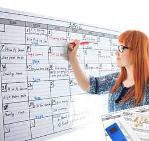 dry erase monthly laminated jumbo whiteboard calendar, 25″ by 38″,erasable family schedule planner