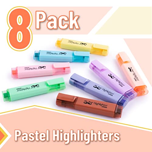 Mr. Pen- Pastel Highlighter, 8 pcs, Tank Style, Chisel Tip, Highlighters Pastel, Bible Highlighter, Aesthetic School Supplies, Cute School Supplies, Aesthetic Cute Highlighters, Highlighters No Bleed