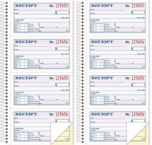 money/rent receipt book, 2-part, carbonless, 11 x 5.25 inches, 4 receipts/page, 200 sets per book (4161), white pack of 2