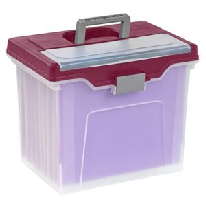 office depot large mobile file box, letter size, 11 5/8in.h x 13 3/6in.w x 10in.d, clear/burgundy, 110986