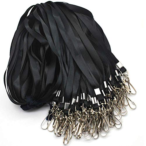 Beebel Black Lanyard Bulk Lanyards for Id Badges Flat Lanyard with Badge Clip Swivel Hook 50 Pack