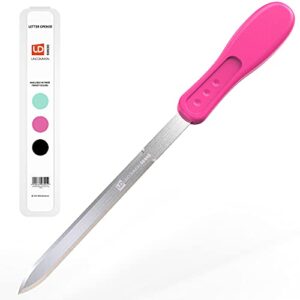 uncommon desks office letter opener – stainless steel knife-edge blade, ergonomic grip handle (hot pink, 1 pieces)