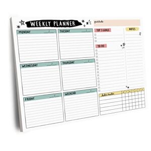 weekly planner notepad – 52 tear-off sheets, 8.5 x 11” notepad goal tracker organizer with space for daily schedule, to do list, notes, and habit tracker