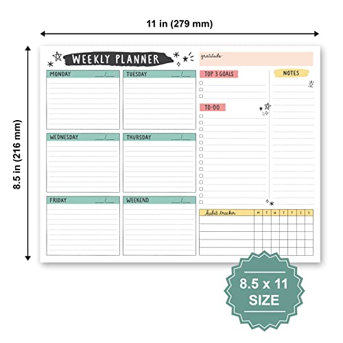 Weekly Planner Notepad - 52 Tear-Off Sheets, 8.5 x 11” Notepad Goal Tracker Organizer with Space for Daily Schedule, To Do List, Notes, and Habit Tracker