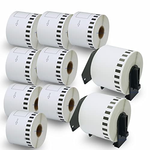 BETCKEY - Compatible Continuous Label Replacement for Brother DK-2205 (2-3/7" x 100'), Use with Brother QL Label Printers [10 Rolls/ + 2 Reusable Holder Frames]