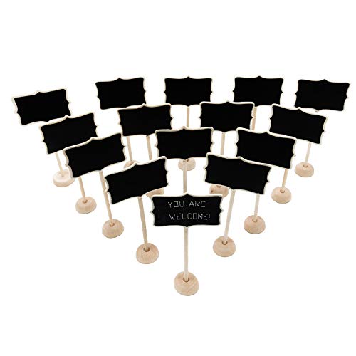 15 Pack Wood Mini Chalkboard Signs with Support Easels, Place Cards, Small Rectangle Chalkboards Blackboard for Weddings, Birthday Parties, Message Board Signs and Special Event Decorations