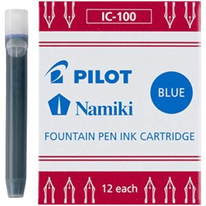 pilot namiki ic100 fountain pen ink cartridges, blue, 12-pack (69101)
