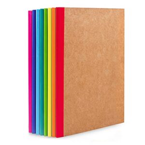 feela 8 pack composition notebooks bulk, kraft cover lined blank college ruled composition travel journals with rainbow spines for women students business, 60 pages, 8.3”x 5.5”, a5, 8 colors