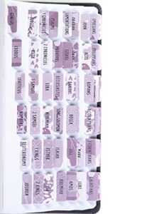 diversebee laminated bible tabs (large print, easy to apply), bible study journaling supplies, 77 bible index book tabs for women, bible accessories, includes 11 blank tabs – amethyst theme