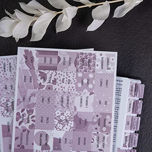 DIVERSEBEE Laminated Bible Tabs (Large Print, Easy to Apply), Bible Study Journaling Supplies, 77 Bible Index Book Tabs for Women, Bible Accessories, Includes 11 Blank Tabs - Amethyst Theme