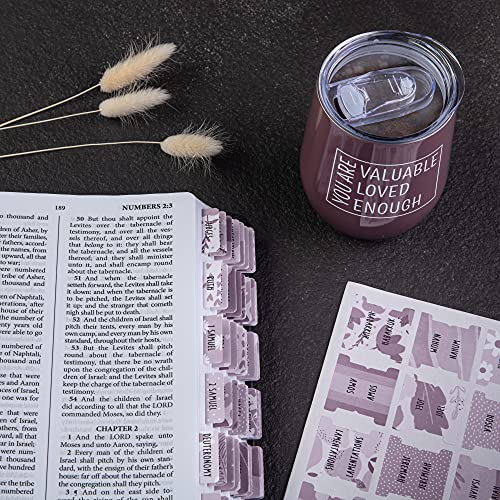 DIVERSEBEE Laminated Bible Tabs (Large Print, Easy to Apply), Bible Study Journaling Supplies, 77 Bible Index Book Tabs for Women, Bible Accessories, Includes 11 Blank Tabs - Amethyst Theme