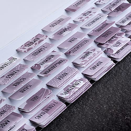 DIVERSEBEE Laminated Bible Tabs (Large Print, Easy to Apply), Bible Study Journaling Supplies, 77 Bible Index Book Tabs for Women, Bible Accessories, Includes 11 Blank Tabs - Amethyst Theme