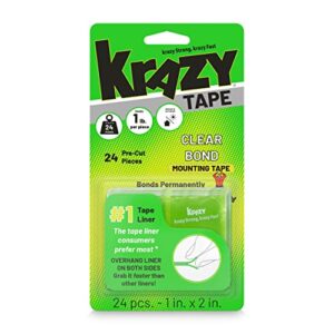 krazy tape clear double sided mounting tape, 2 sided tape, 1″ x 2″ clear adhesive strips (pack of 24 pre-cut pieces)