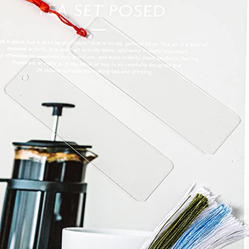 60 Pcs Acrylic Bookmark Blanks, 30Pcs Clear Acrylic Craft Bookmarks with 30 Pieces Colorful Tassel for Christmas Gift Stocking Stuffers DIY Bookmarks Crafts Projects (4.75 x 1Inch)