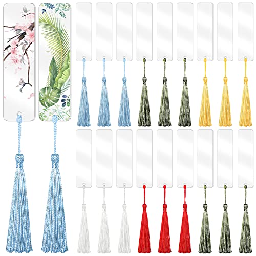 60 Pcs Acrylic Bookmark Blanks, 30Pcs Clear Acrylic Craft Bookmarks with 30 Pieces Colorful Tassel for Christmas Gift Stocking Stuffers DIY Bookmarks Crafts Projects (4.75 x 1Inch)